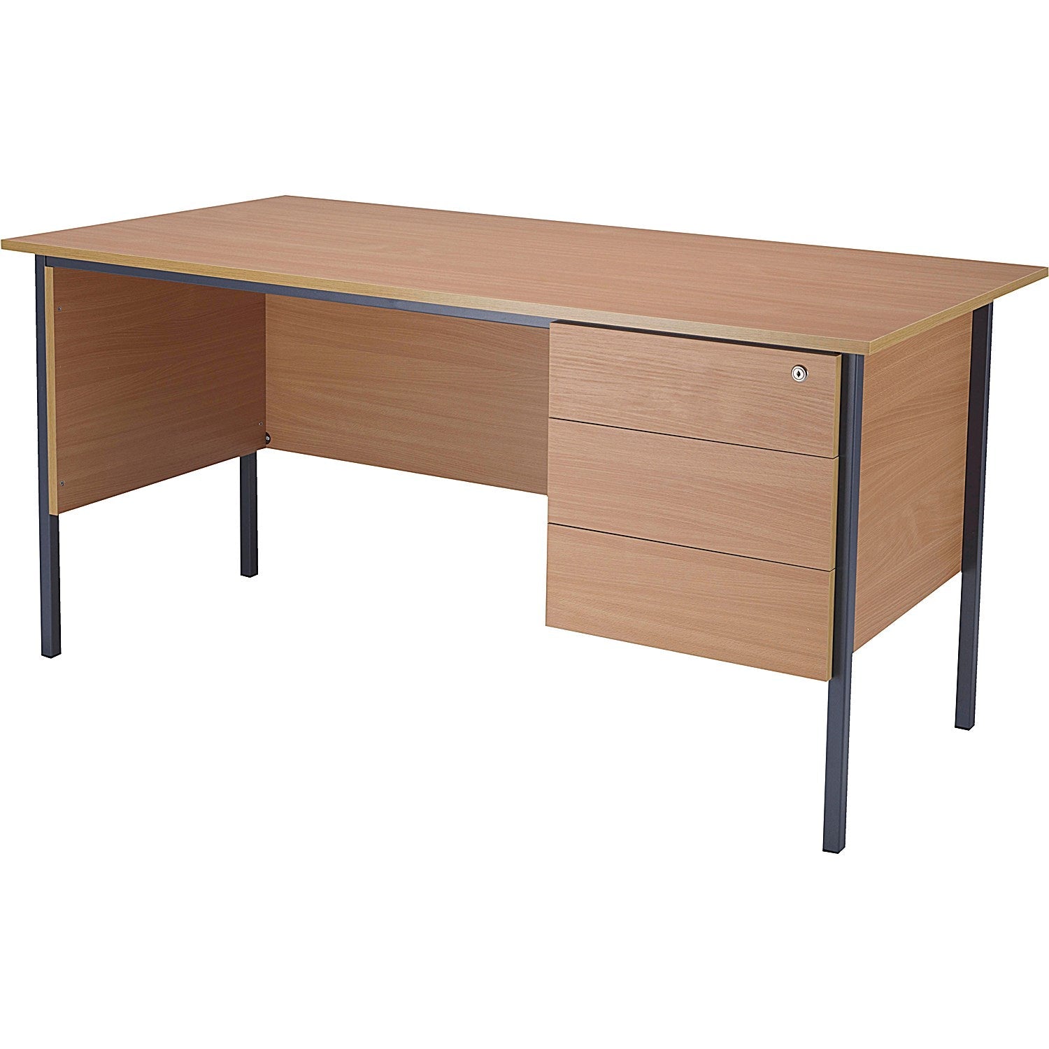 Serrion 1500mm Rectangular Desk with attached 3-Drawer Pedestals, Black Straight Legs, Beech Easy2Order : KF838377