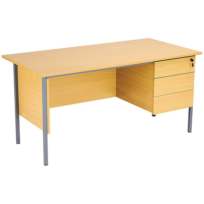 Serrion 1500mm Rectangular Desk with attached 3-Drawer Pedestals, Black Straight Legs, Oak