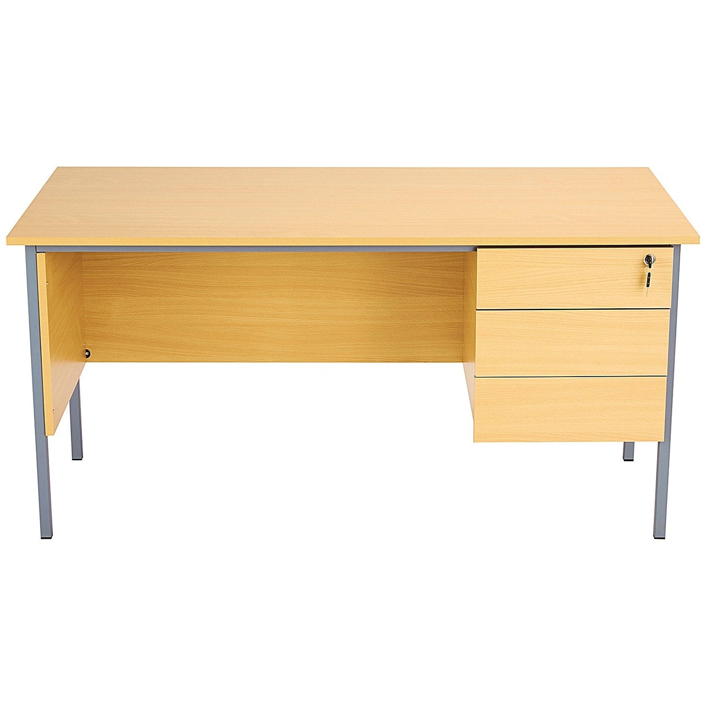 Serrion 1500mm Rectangular Desk with attached 3-Drawer Pedestals, Black Straight Legs, Oak
