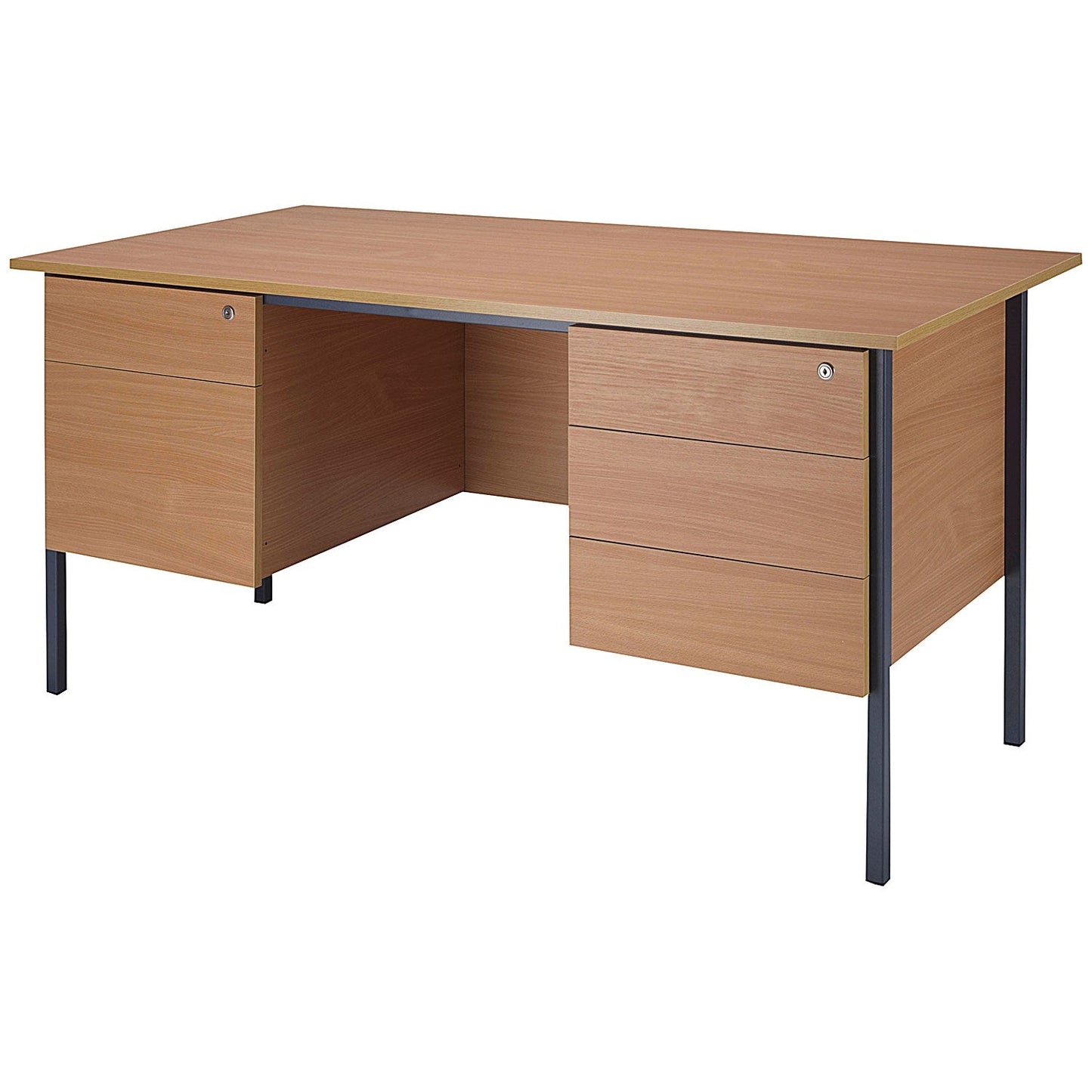Serrion 1500mm Rectangular Desk with 2 attached Pedestals, Black Straight Legs, Beech Easy2Order : KF838379
