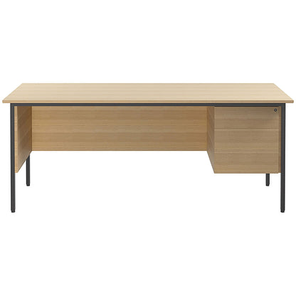 Serrion 1800mm Rectangular Desk with attached 3-Drawer Pedestals, Silver Straight Legs, Oak