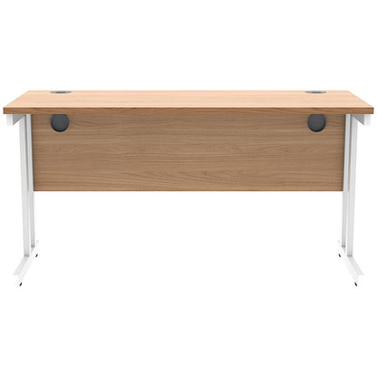 Polaris 1400mm Slim Rectangular Desk, White Cantilever Leg, Beech
