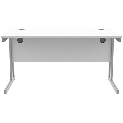 Polaris 1400mm Rectangular Desk, Silver Cantilever Leg, White