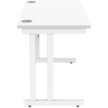 Polaris 1200mm Slim Rectangular Desk, White Cantilever Leg, White