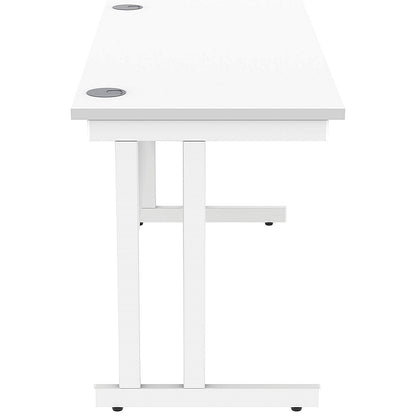 Polaris 1400mm Slim Rectangular Desk, White Cantilever Leg, White