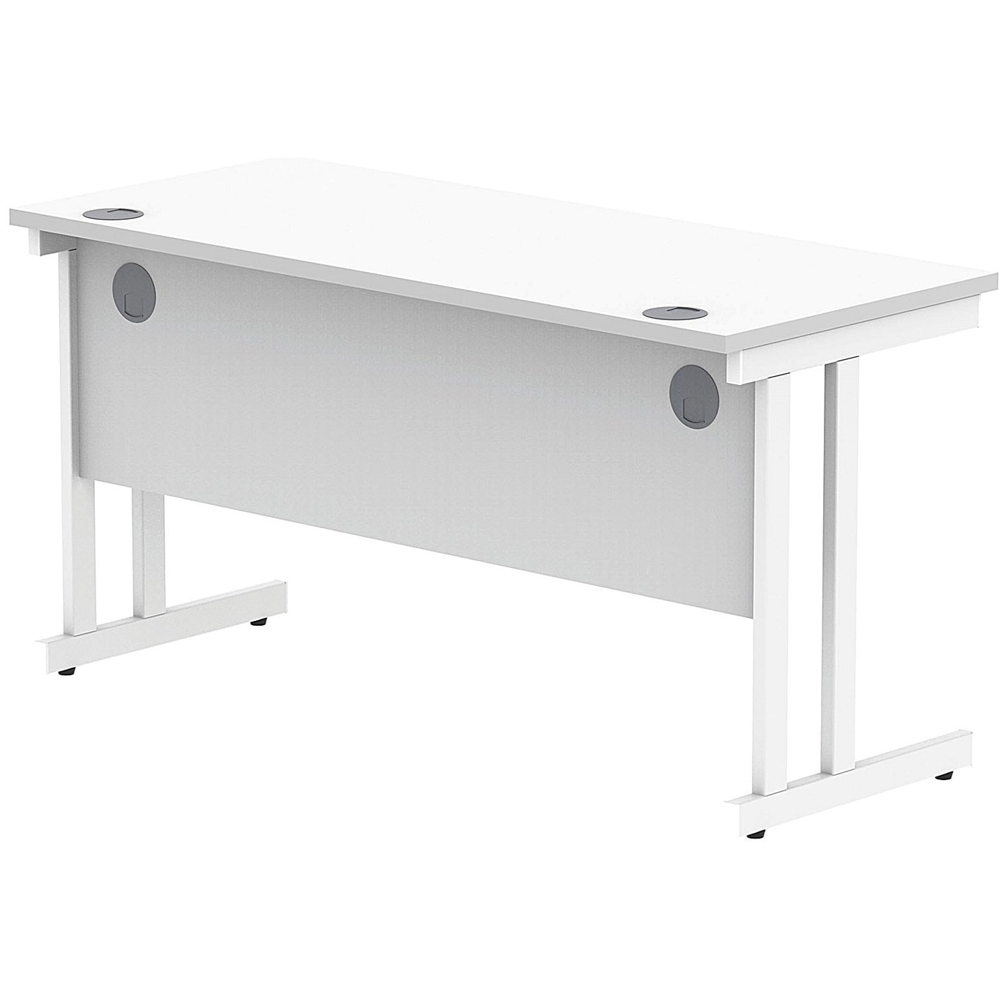 Polaris 1400mm Slim Rectangular Desk, White Cantilever Leg, White