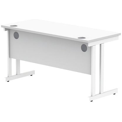 Polaris 1400mm Slim Rectangular Desk, White Cantilever Leg, White