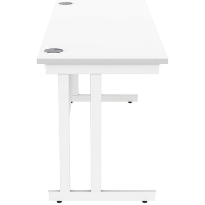 Polaris 1600mm Slim Rectangular Desk, White Cantilever Leg, White
