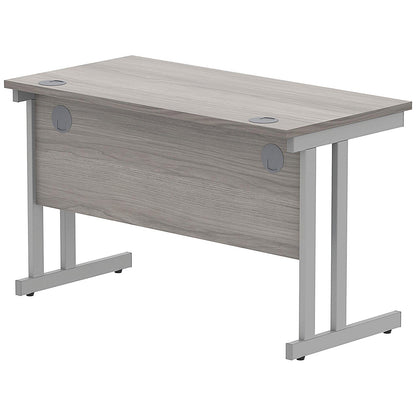 Polaris 1200mm Slim Rectangular Desk, Silver Cantilever Leg, Grey Oak
