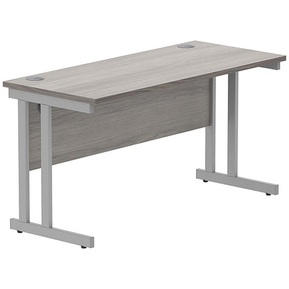 Polaris 1400mm Slim Rectangular Desk, Silver Cantilever Leg, Grey Oak