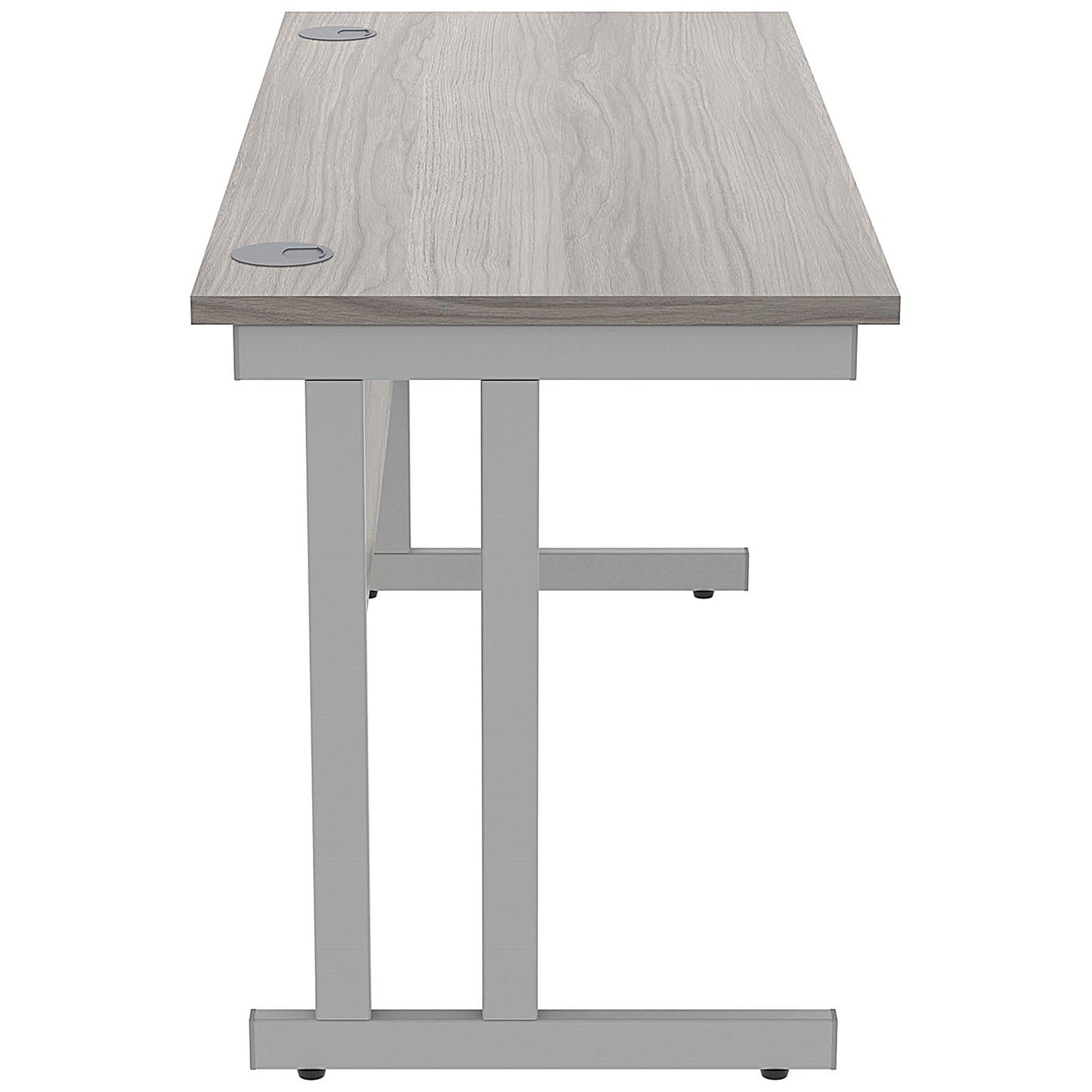 Polaris 1400mm Slim Rectangular Desk, Silver Cantilever Leg, Grey Oak