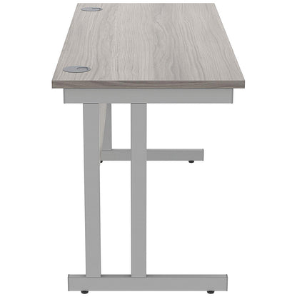 Polaris 1400mm Slim Rectangular Desk, Silver Cantilever Leg, Grey Oak