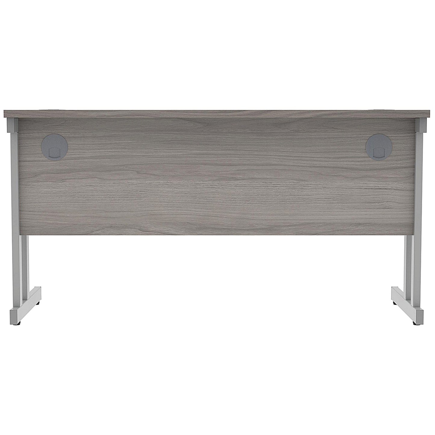 Polaris 1400mm Slim Rectangular Desk, Silver Cantilever Leg, Grey Oak