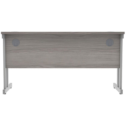 Polaris 1400mm Slim Rectangular Desk, Silver Cantilever Leg, Grey Oak