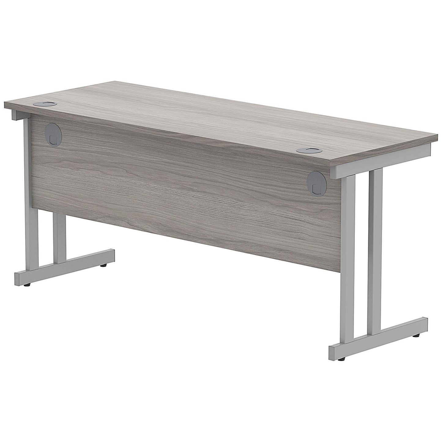Polaris 1600mm Slim Rectangular Desk, Silver Cantilever Leg, Grey Oak
