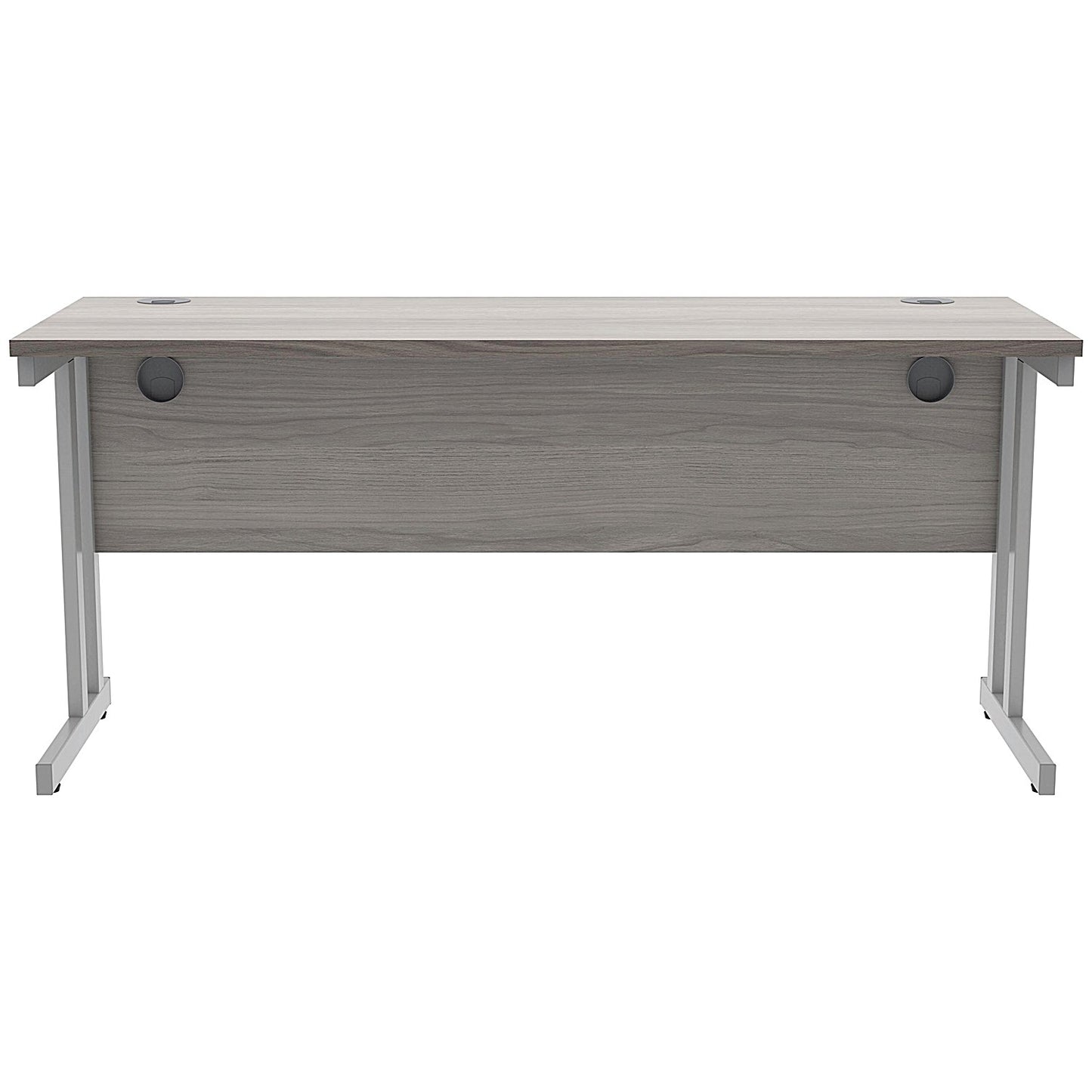 Polaris 1600mm Slim Rectangular Desk, Silver Cantilever Leg, Grey Oak