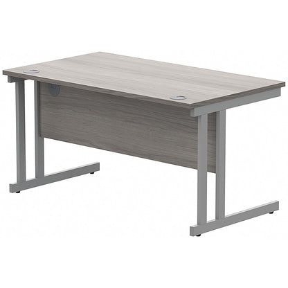 Polaris 1400mm Rectangular Desk, Silver Cantilever Leg, Grey Oak