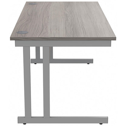 Polaris 1600mm Rectangular Desk, Silver Cantilever Leg, Grey Oak