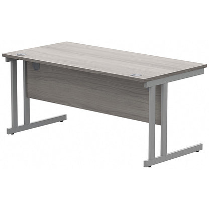 Polaris 1600mm Rectangular Desk, Silver Cantilever Leg, Grey Oak