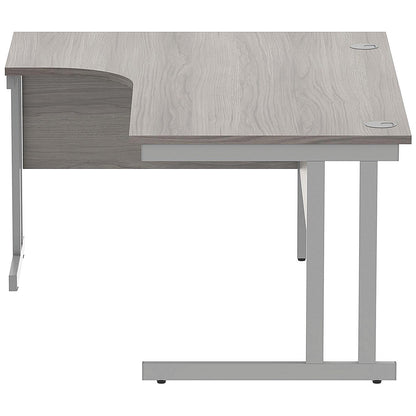 Polaris 1600mm Corner Desk, Left Hand, Silver Cantilever Leg, Grey Oak