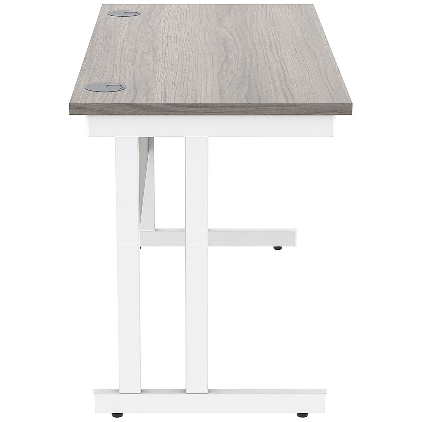 Polaris 1200mm Slim Rectangular Desk, White Cantilever Leg, Grey Oak