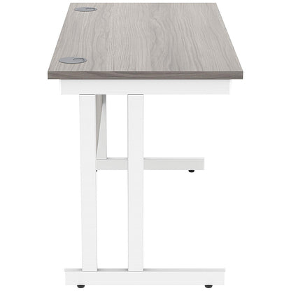 Polaris 1200mm Slim Rectangular Desk, White Cantilever Leg, Grey Oak