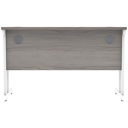 Polaris 1200mm Slim Rectangular Desk, White Cantilever Leg, Grey Oak