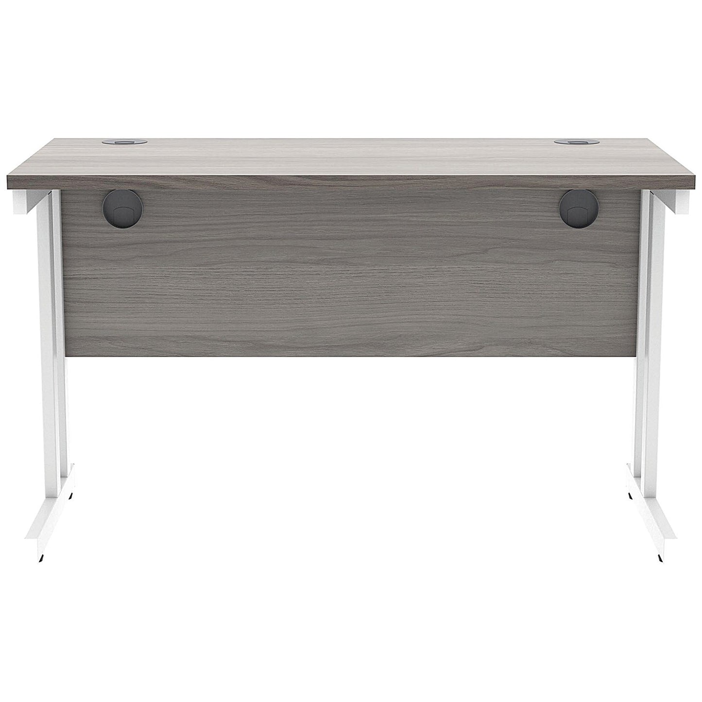 Polaris 1200mm Slim Rectangular Desk, White Cantilever Leg, Grey Oak