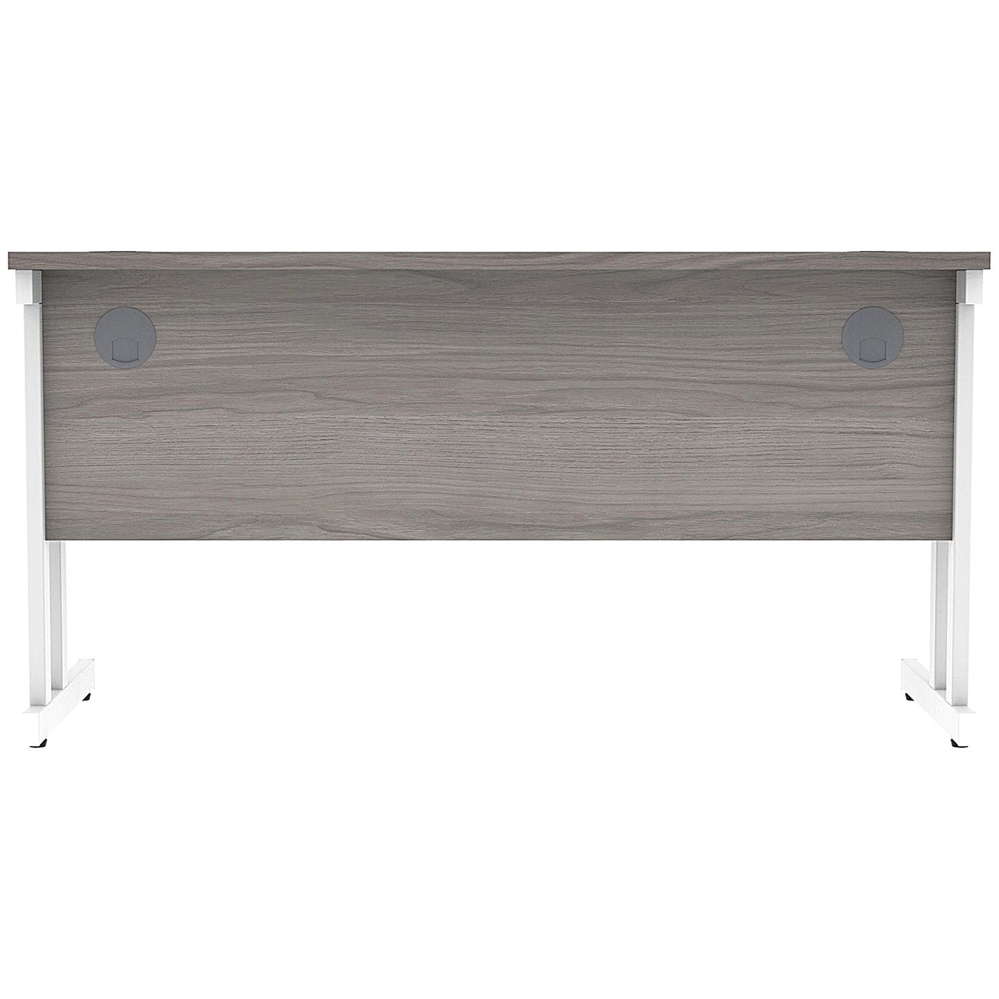 Polaris 1400mm Slim Rectangular Desk, White Cantilever Leg, Grey Oak