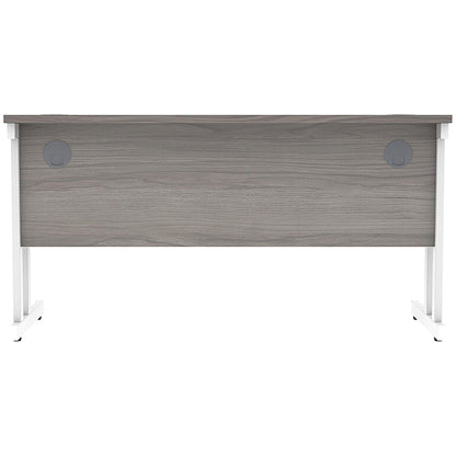 Polaris 1400mm Slim Rectangular Desk, White Cantilever Leg, Grey Oak