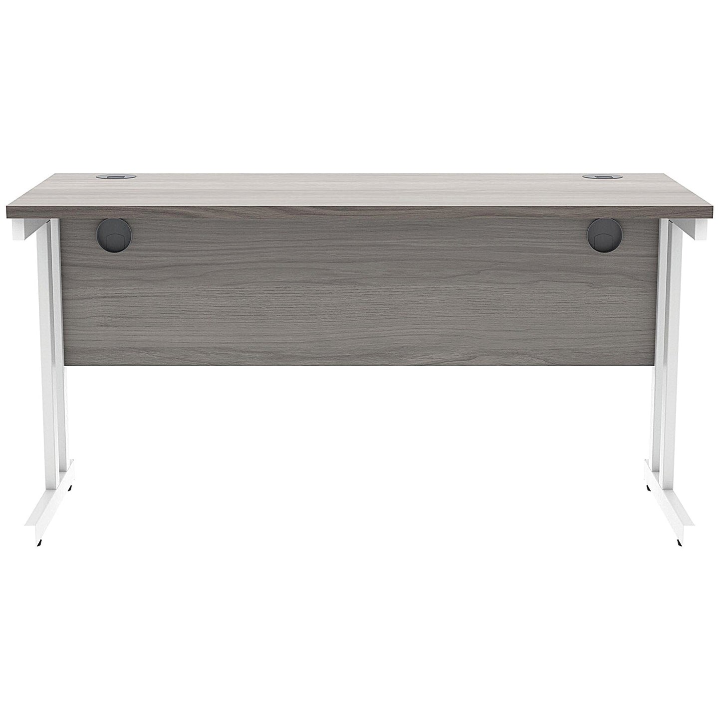 Polaris 1400mm Slim Rectangular Desk, White Cantilever Leg, Grey Oak