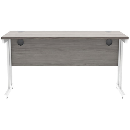 Polaris 1400mm Slim Rectangular Desk, White Cantilever Leg, Grey Oak