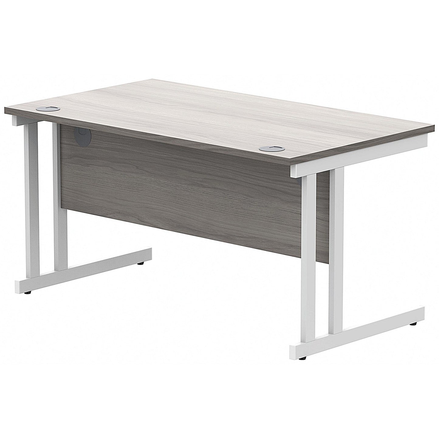 Polaris 1400mm Rectangular Desk, White Cantilever Leg, Grey Oak