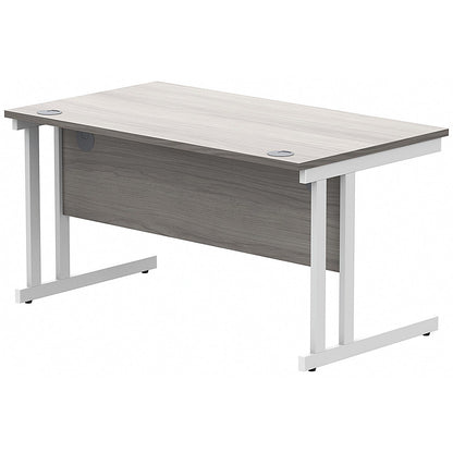 Polaris 1400mm Rectangular Desk, White Cantilever Leg, Grey Oak