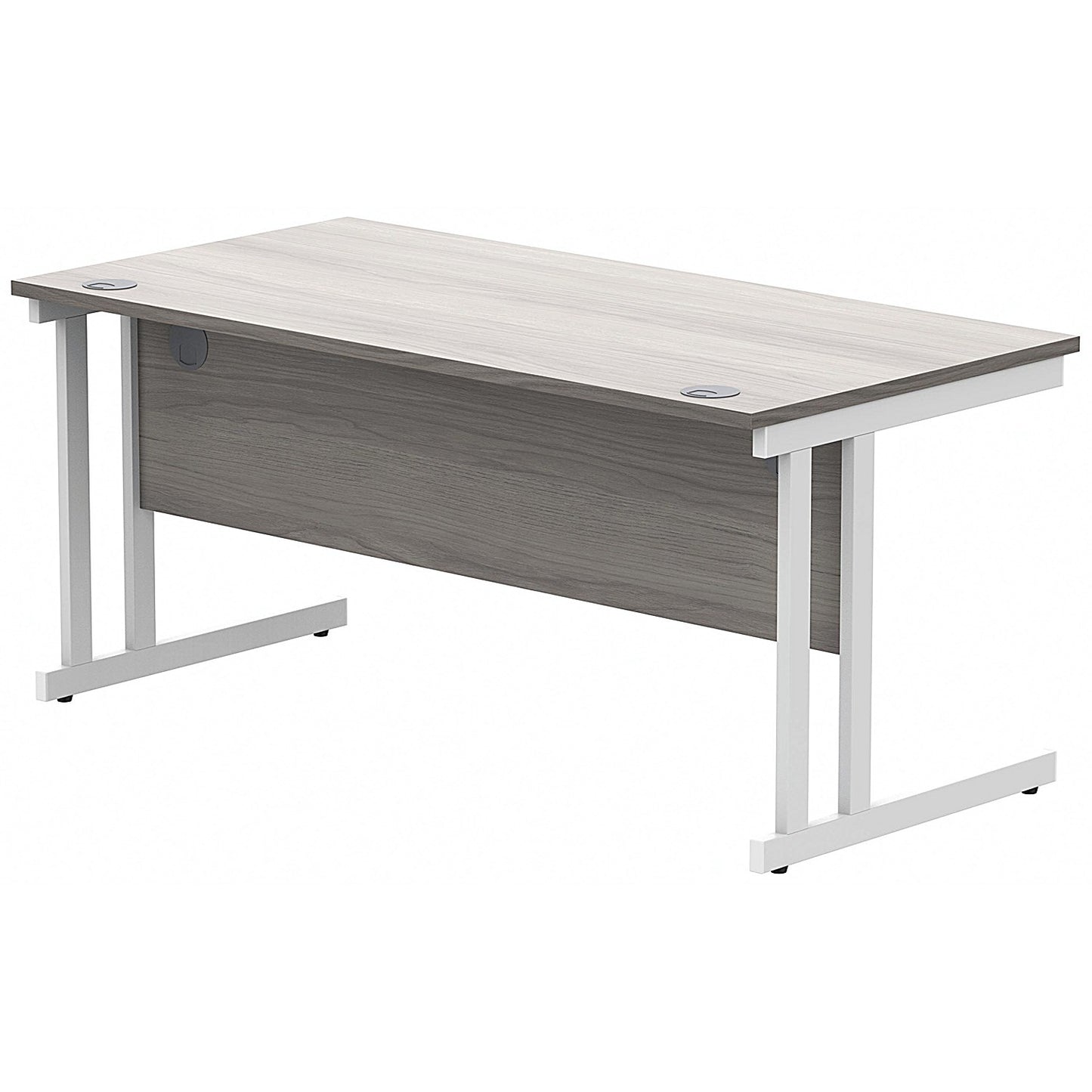 Polaris 1600mm Rectangular Desk, White Cantilever Leg, Grey Oak