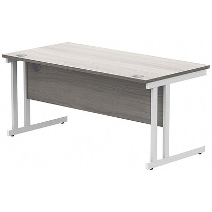 Polaris 1600mm Rectangular Desk, White Cantilever Leg, Grey Oak