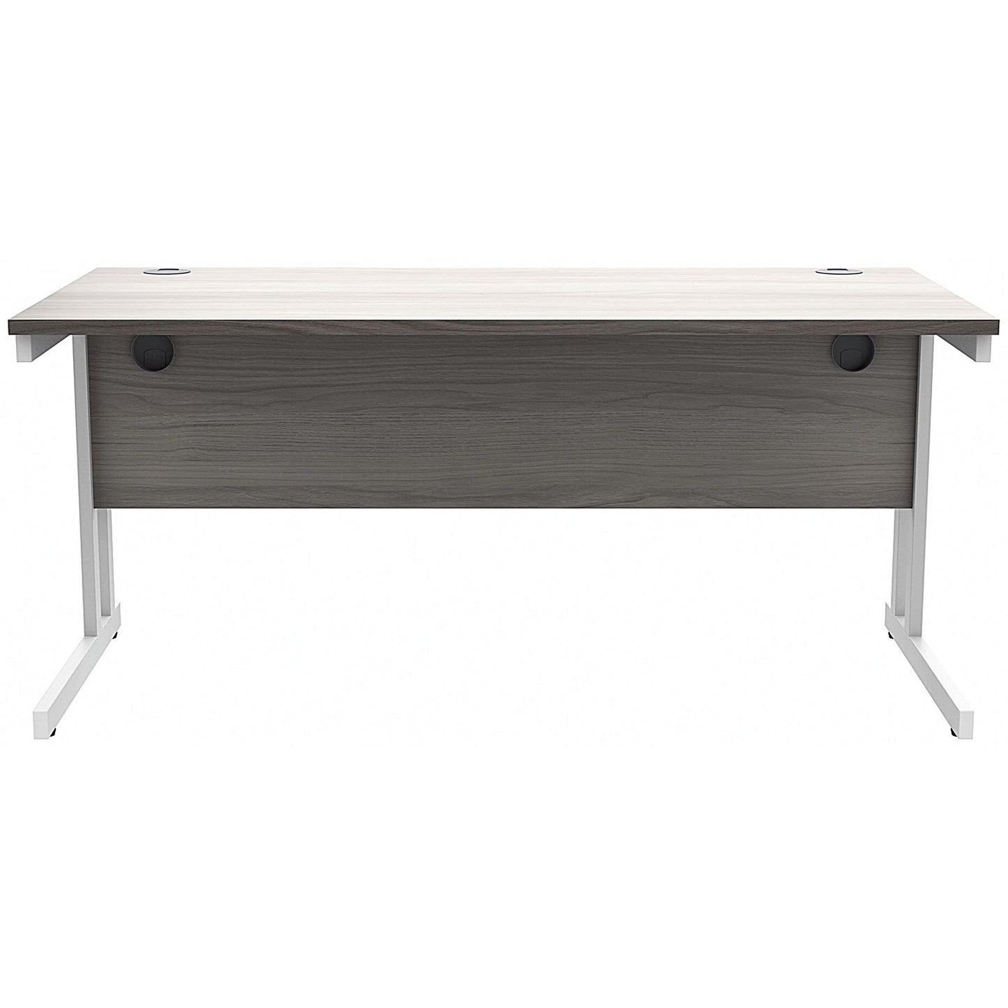 Polaris 1600mm Rectangular Desk, White Cantilever Leg, Grey Oak