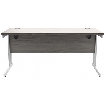 Polaris 1600mm Rectangular Desk, White Cantilever Leg, Grey Oak