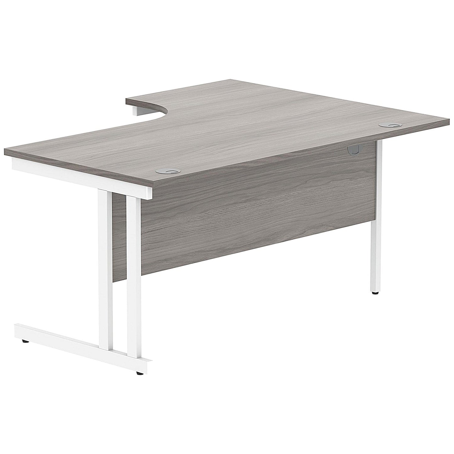 Polaris 1600mm Corner Desk, Left Hand, White Cantilever Leg, Grey Oak