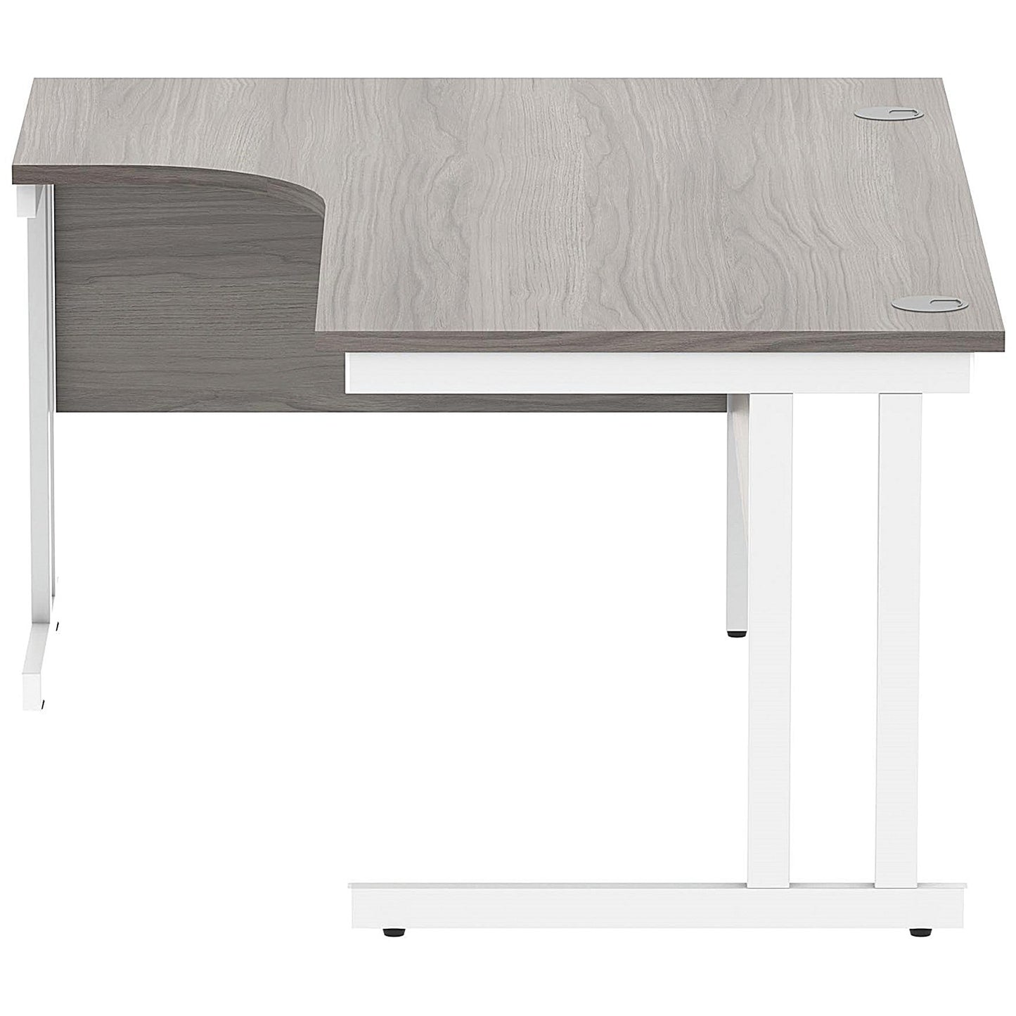 Polaris 1600mm Corner Desk, Right Hand, White Cantilever Legs, Grey Oak