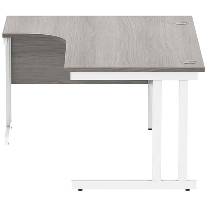 Polaris 1600mm Corner Desk, Right Hand, White Cantilever Legs, Grey Oak
