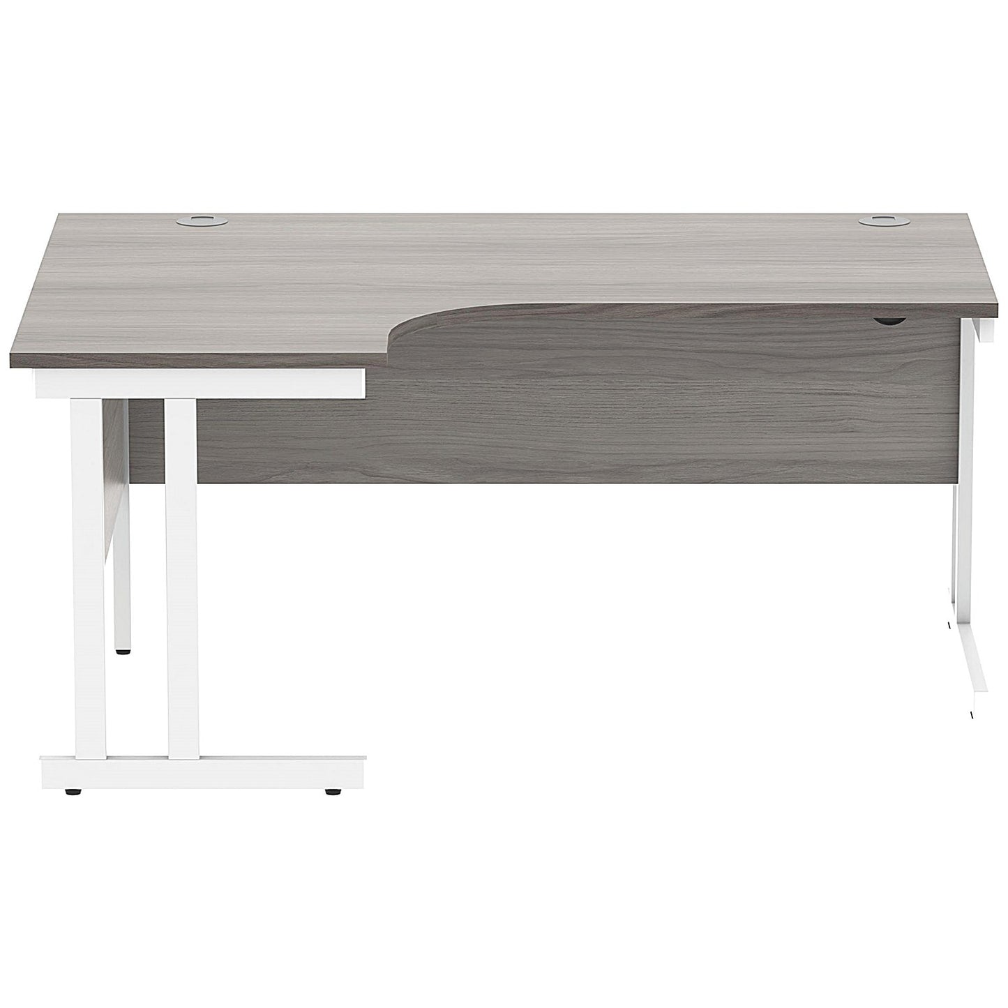 Polaris 1600mm Corner Desk, Right Hand, White Cantilever Legs, Grey Oak