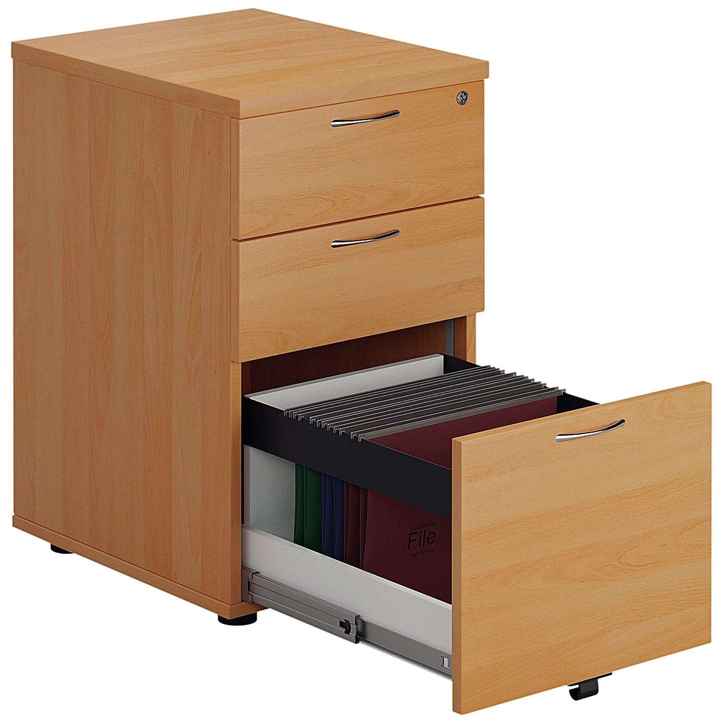 First 3 Drawer Mobile Pedestal, Beech