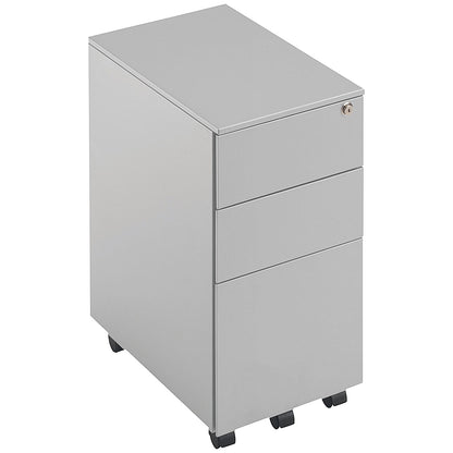 First 3 Drawer Slimline Steel Under Desk Pedestal, Silver