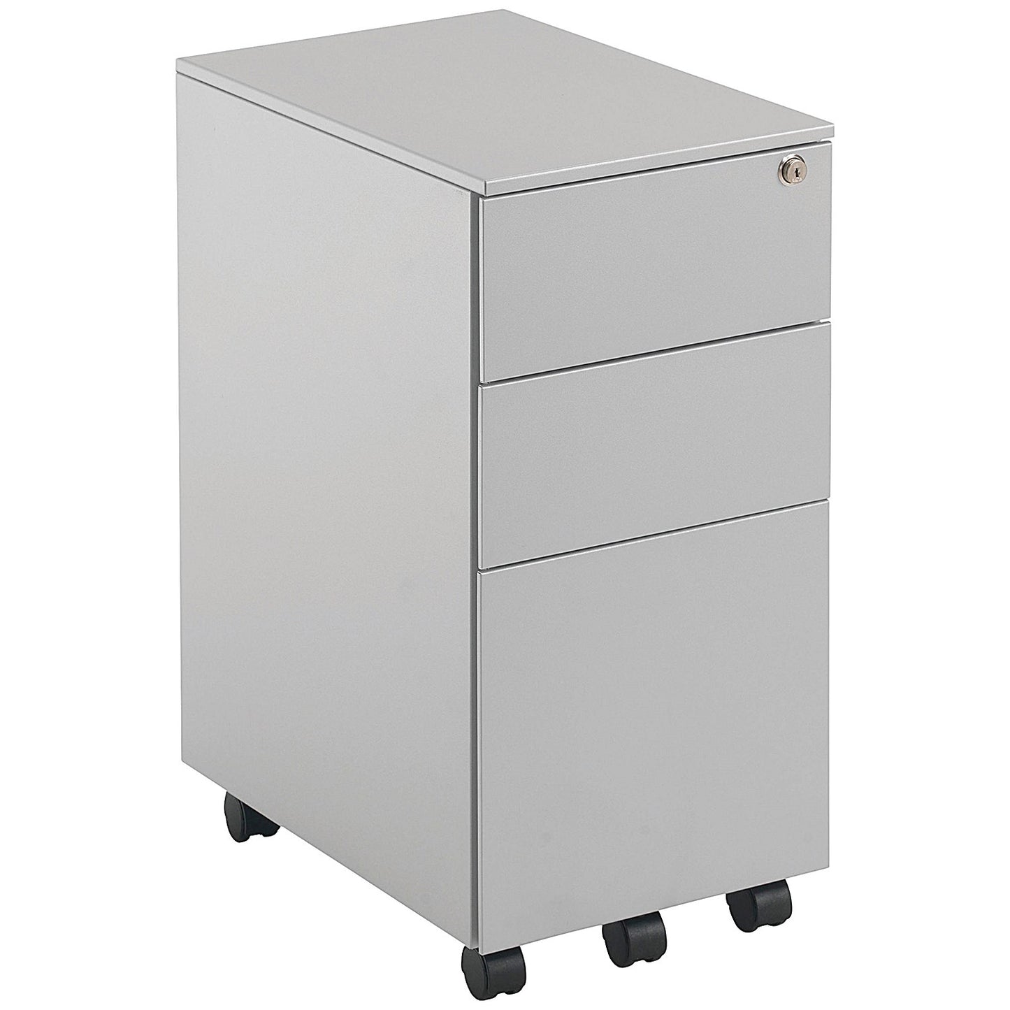 First 3 Drawer Slimline Steel Under Desk Pedestal, Silver