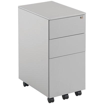 First 3 Drawer Slimline Steel Under Desk Pedestal, Silver