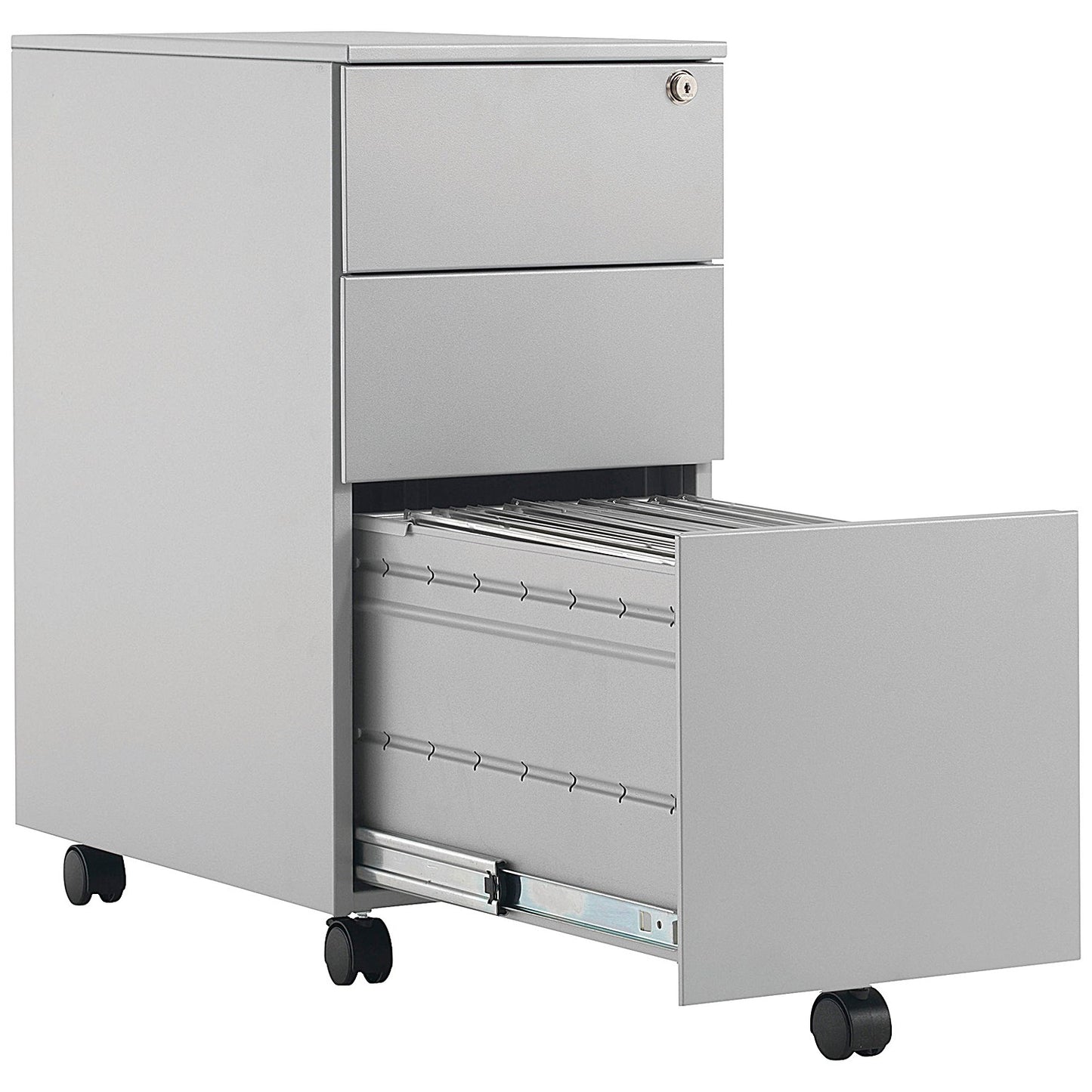 First 3 Drawer Slimline Steel Under Desk Pedestal, Silver