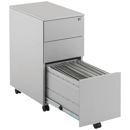 First 3 Drawer Slimline Steel Under Desk Pedestal, Silver