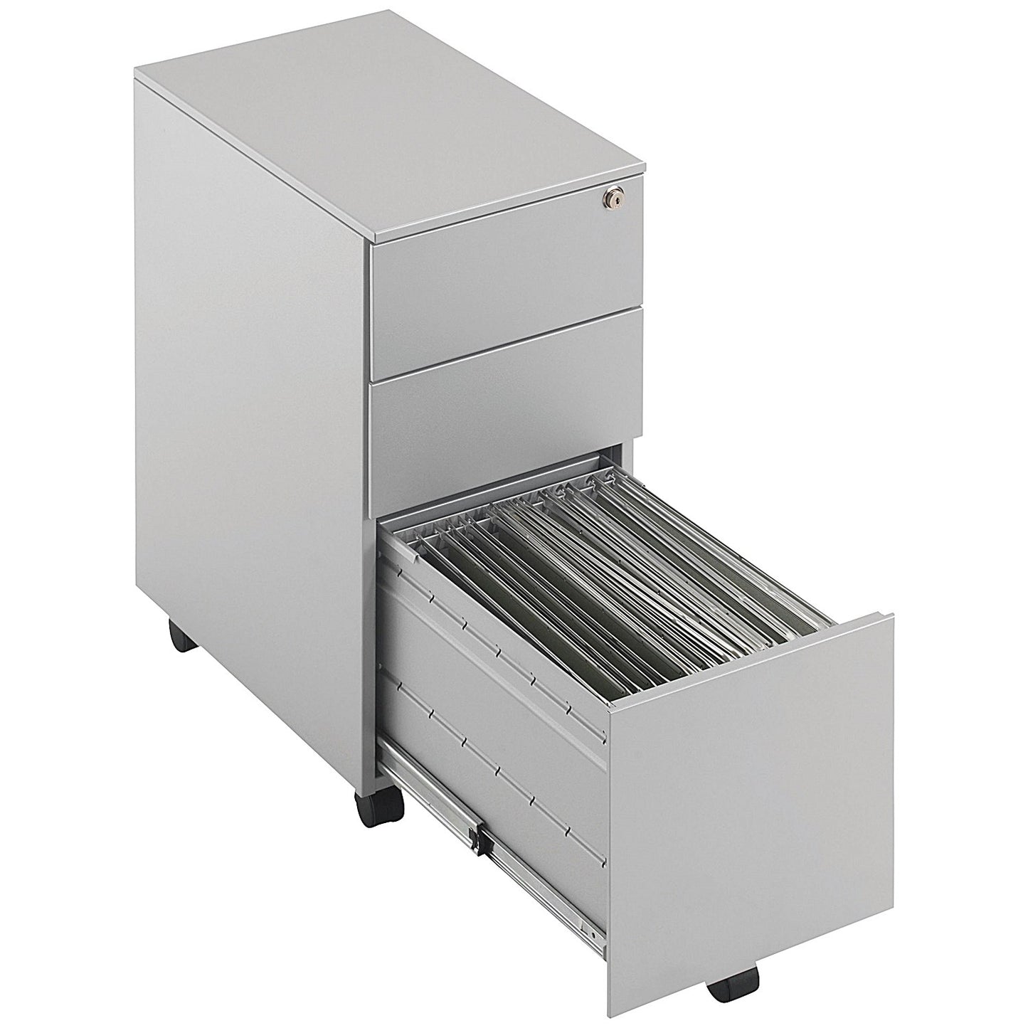 First 3 Drawer Slimline Steel Under Desk Pedestal, Silver
