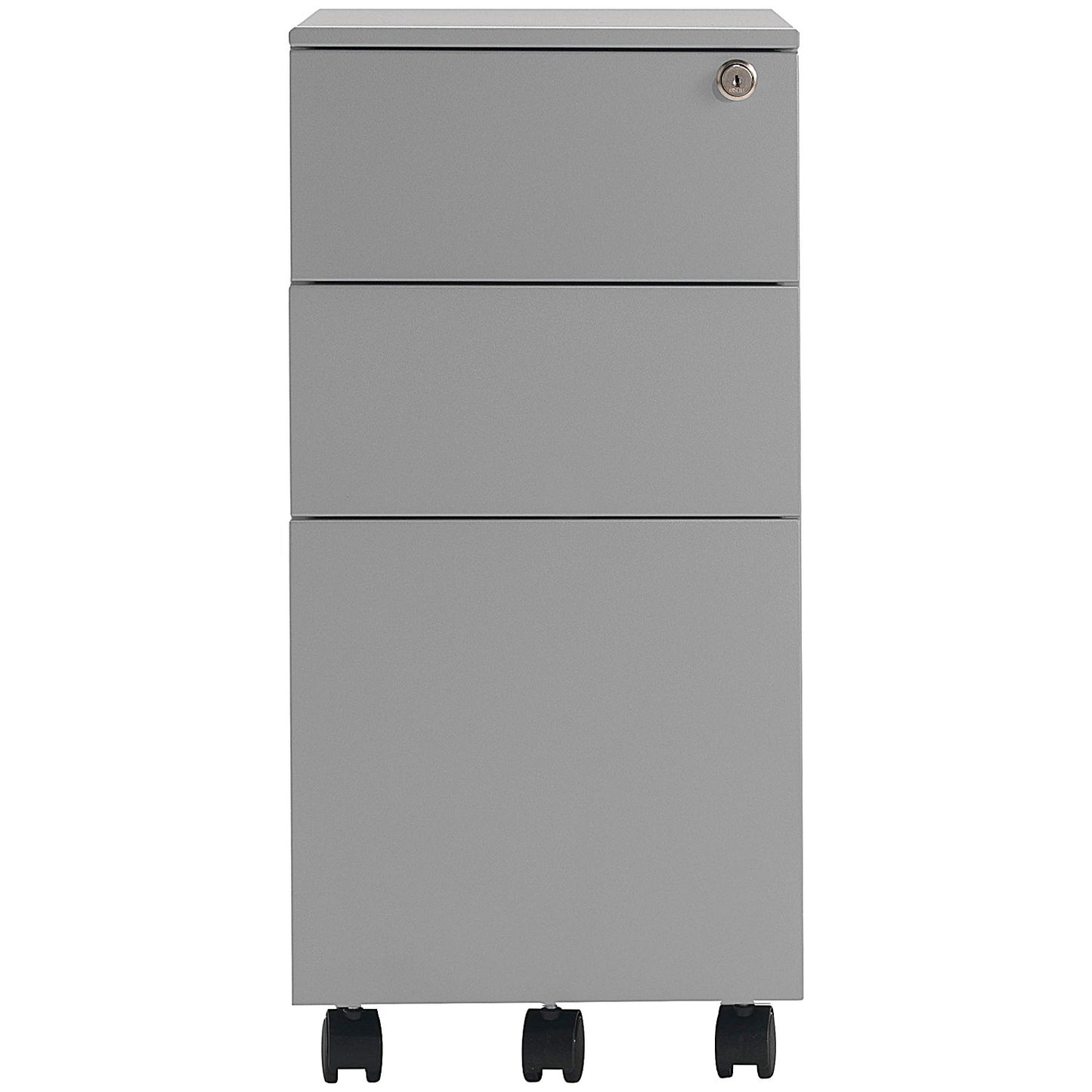 First 3 Drawer Slimline Steel Under Desk Pedestal, Silver